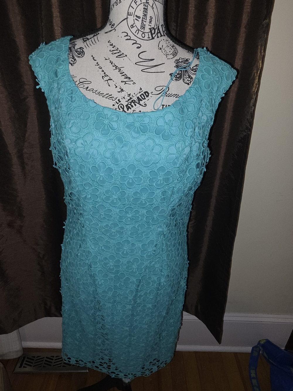 Adrianna Papell Turquoise Floral Lace Sheath Dress Size 6